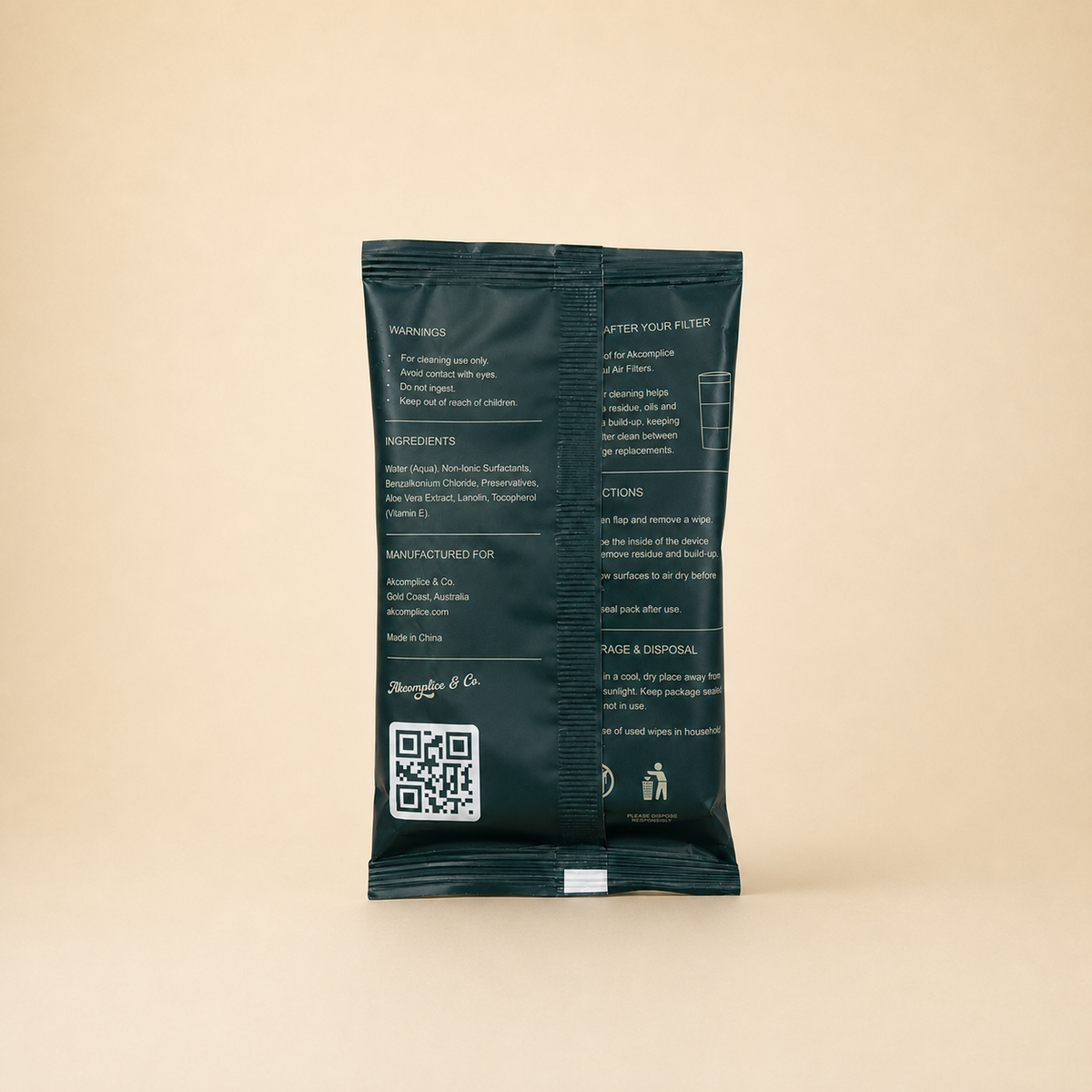 Personal Air Filter Cleaning Wipes – 10 Pack back of packaging